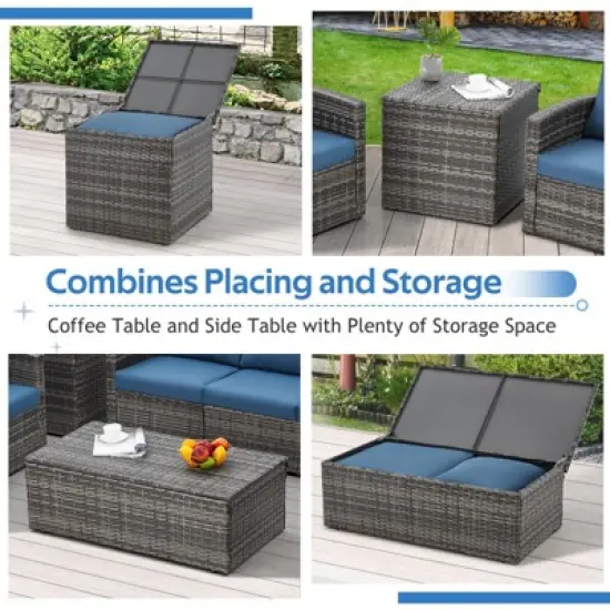 Cescia 7-Piece  PE Rattan Sofa Set, Garden Patio Wicker Sectional Sofa Set with Storage Coffee Table & End Table for Backyard, Porch, Balcony,Gray image {2}