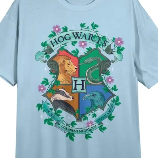 Harry Potter Hogwarts Houses With Floral Detail Women's Blue Short Sleeve Sleep Shirt image {1}
