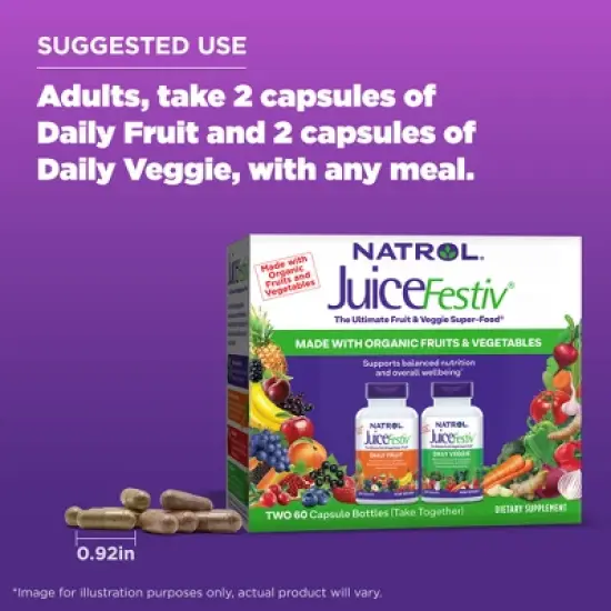 Natrol JuiceFestiv Pack Daily Fruit and Veggie Capsules to Support Balanced Nutrition - 120ct image {5}