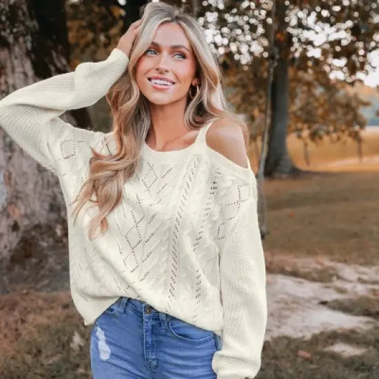 Women's Cutout Cable Knit One-Shoulder Sweater - Cupshe image {7}