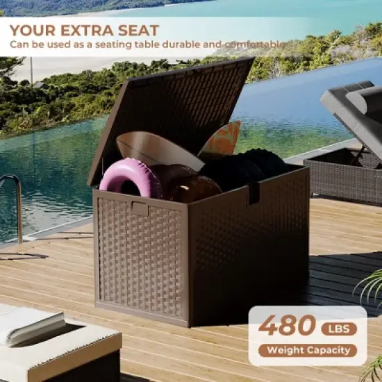 120 Gallon Outdoor Storage Box Waterproof, Lockable Resin Deck Box, Deck Box Container for Furniture Cushions, Garden Tools, Pool Accessories image {7}