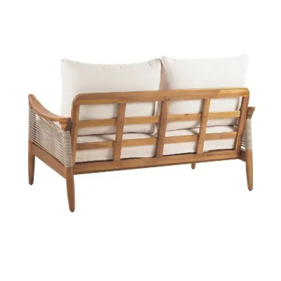 Christopher Knight Home Abell 2 Piece Outdoor Woven Rope Acacia Wood Upholstered Seating Set image {4}