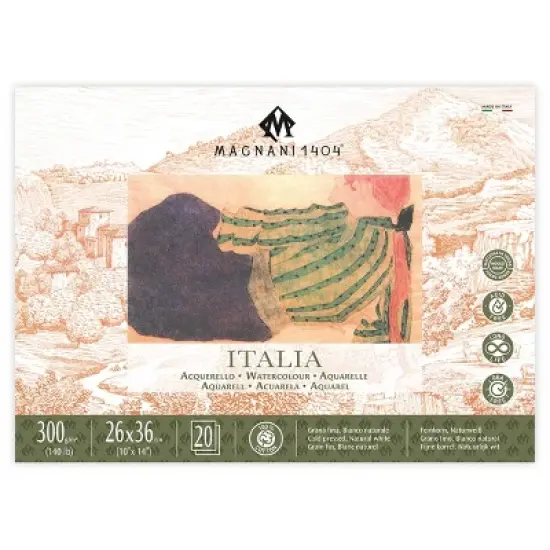 Magnani 1404 Italia Cold Press 100% Cotton Watercolor Paper Block, 20 Sheets, 140 lb, Acid-Free, UV Resistant, Vegan Sized Water Color Paper for image {7}