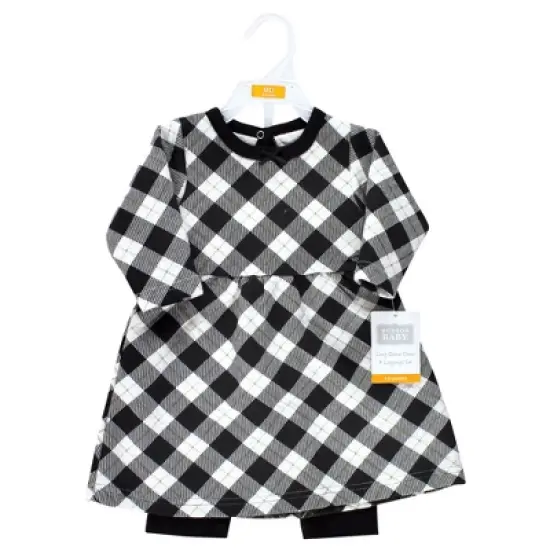 Hudson Baby Toddler Girl Quilted Cotton Dress and Leggings, Black Gold Plaid image {1}