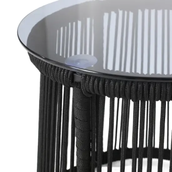 Outdoor Side Table with Tempered Glass Top,Rope Woven Accent Table for Patio or Balcony,Round Patio Side Table with Metal Frame-Coolbibila image {6}