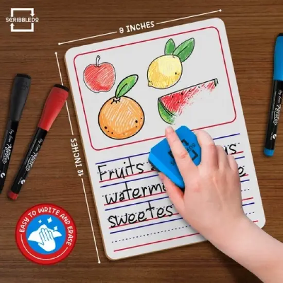 SCRIBBLEDO Story Lined 9"x12" Dry Erase Writing & Drawing Boards 10-Pack with Erasers &ndash; Reusable Whiteboards for Kids Students & Classroom image {1}