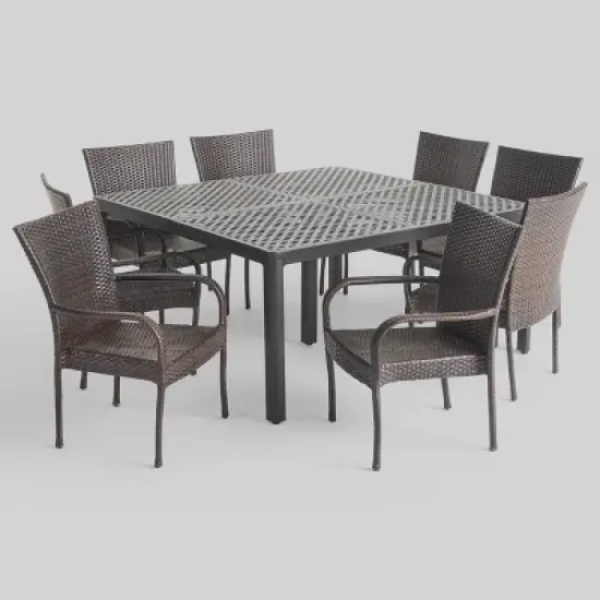 Bullpond 9pc Aluminum and Wicker Dining Set - Christopher Knight Home image {1}