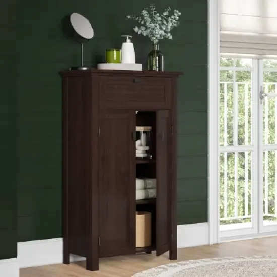 Hayward Two-Door Bathroom Storage Floor Cabinet Dark Woodgrain - RiverRidge Home image {1}