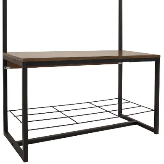 Sunnydaze Indoor Industrial-Style Hall Tree Bench with Coat/Shoe Rack - MDP Shelves with Powder-Coated Steel Frame - Brown - 67 in image {12}