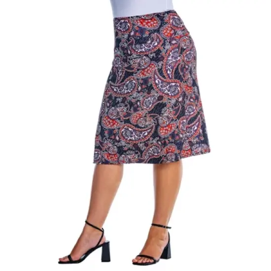 Womens Plus Size Grey Paisley Elastic Waist Knee Length Skirt image {3}