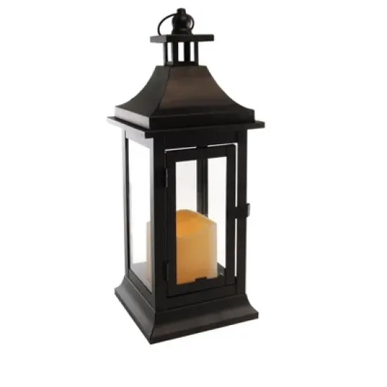 LumaBase Metal Lantern with Battery-Operated Candle - 13" Black image {8}