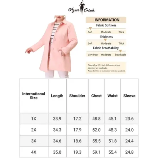 Agnes Orinda Women's Plus Size Rundown Collar Full Lined Side Pocket Single Breasted Overcoats image {5}
