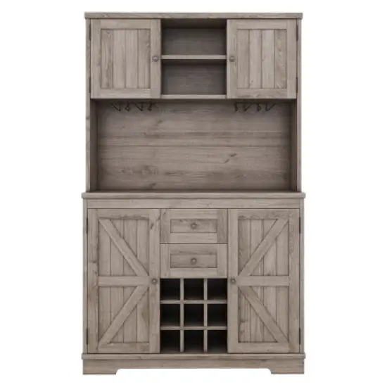 Gulches Timeless Multi-Functional Coffee and Wine Bar Cabinet Open Shelves, 9 Grid Bottle Holders, 6 Hooks and High Quality Build image {7}