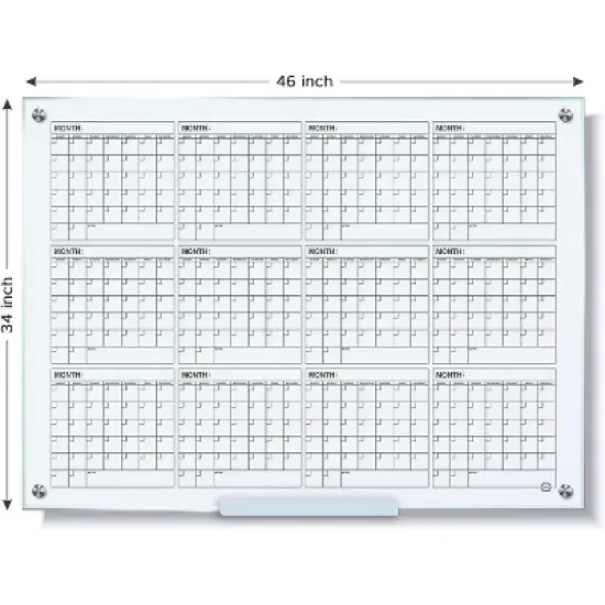 SCRIBBLEDO Yearly Calendar Glass Board 34"x46" Dry Erase Whiteboard 12 Month Wall Planner image {5}