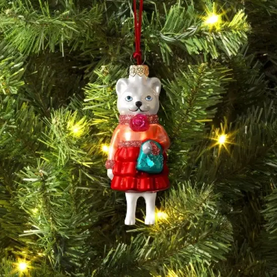 Christmas Glass Dressed White Cat Ornament - Wondershop&trade; image {1}