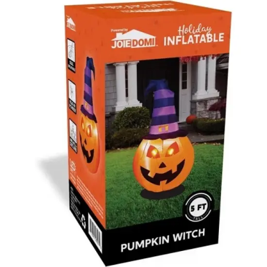 Joyfy 5 FT Halloween Inflatables Outdoor Decorations, Pumpkin Inflatable with Witch Hat, Built-in LEDs for Halloween Party Yard Garden Lawn Decoration image {8}