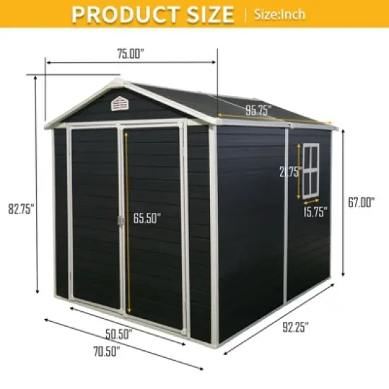 Outdoor Resin Storage Shed with Floor, Weather-Resistant Tools Shed with Pad-Lockable Double Doors, Windows and Air Vents, Sloping Roof Design image {4}