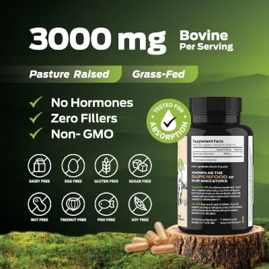 Forest Leaf Grass Fed Beef Liver Capsules, 3000mg Per Serving, Supports Full Immunity & Body Wellness, Freeze Dried Beef Liver Supplement - 180 Caps image {2}