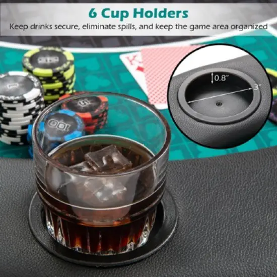 Costway 48" 6-Player Foldable Poker Table Top with Carrying Bag Cup Holders Padded Rails image {4}