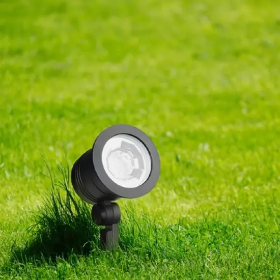 Fusion Wired Low-Voltage LED Spotlight, Metal Outdoor Patio Lawn Landscape Ground Stake Light with Adjustable Head, 1000 Lumens, Black image {3}