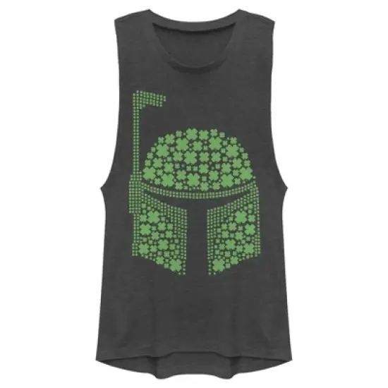 Junior's Star Wars St. Patrick's Day Boba Fett Clover Helmet Festival Muscle Tee image {3}