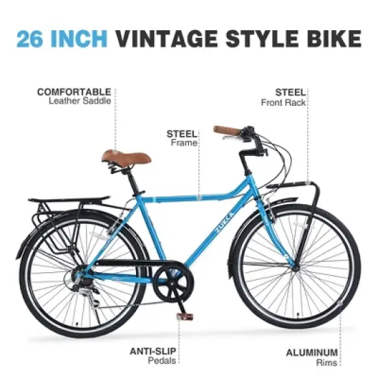 YONWAY 26 Inch Vintage Style Bike, 7 Comfort Beach Cruiser Bike With Front And Rear Cargo Rack, Steel Frame, V-Brake For Women and Men image {3}