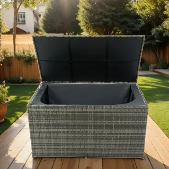 Akoasm 200 Gallon Outdoor Storage Deck Box with Lid For Outdoor Cushions-Grey image {8}