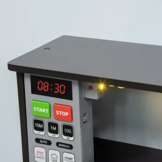 Qaba Wooden Play Kitchen with Lights Sounds, Kids Kitchen Playset with Washing Machine, Water Dispenser, Microwave, Range Hood, Refrigerator image {4}