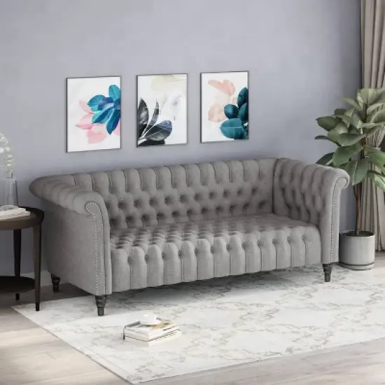 Barneyville Traditional Chesterfield Sofa Gray - Christopher Knight Home image {1}