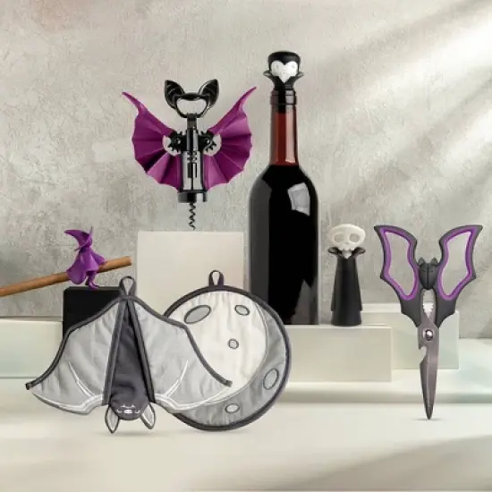 Ototo Batlicious Oven Mitt and Moon Trivet Cotton and Polyester Fabric Kitchen Set Black/Gray image {3}