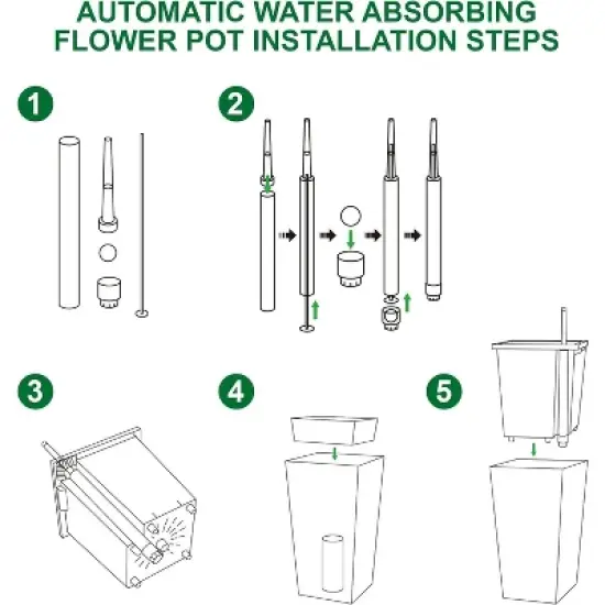 30" Tall Planters, Set of 2, Black Outdoor/Indoor Pots with Drainage Holes, Water Level Monitor, Inner Bucket & Auto Watering, White image {5}