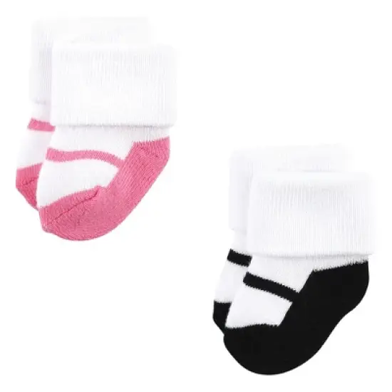 Luvable Friends Baby Girl Newborn and Baby Terry Socks, Coral Lilac Mary Janes 12-Pack image {6}