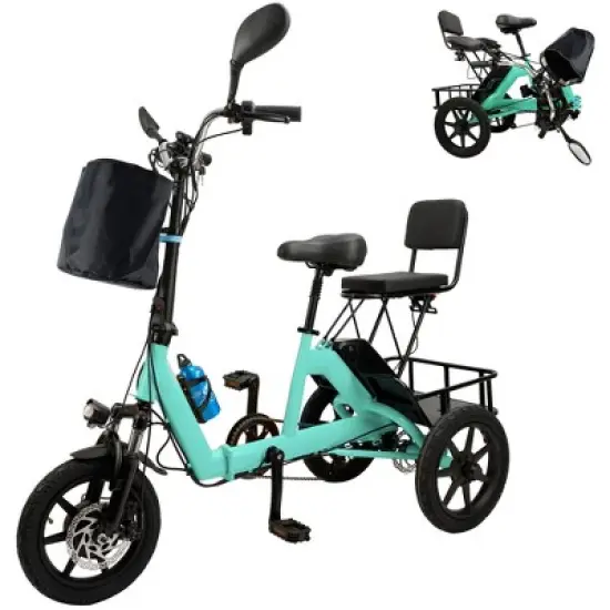Topteng Electric Trike for Adults, 3 Wheel Bike with Basket, Adjustable Seat and Foldable Design image {10}