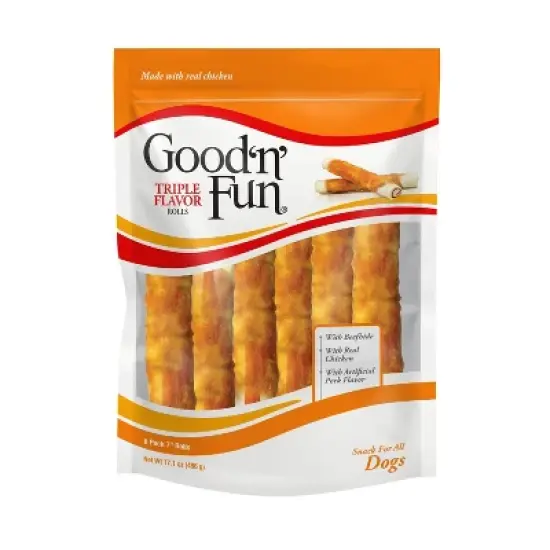 Good 'n' Fun Pork, Chicken and Beef Flavor Rawhide Rolls Dog Treats - 6ct/17.1oz image {4}
