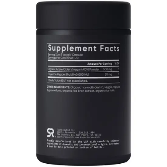 Sports Research Apple Cider Vinegar, 120 Veggie Capsules image {1}
