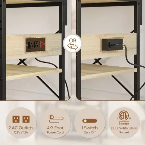 Bestier 65" Bakers Rack with Power Outlets, 5-Tier Kitchen Storage Shelves, Microwave Stand with 2 Wire Basket & 10 Hooks image {5}