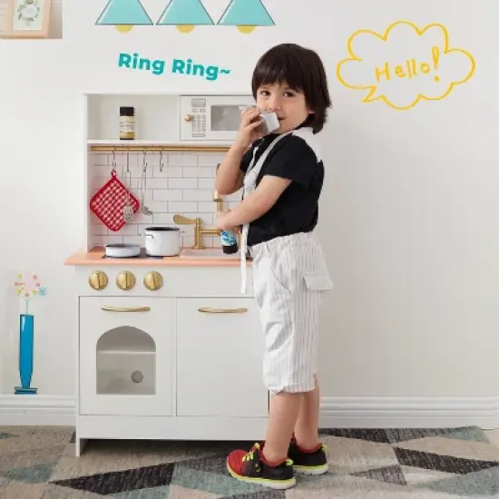 Teamson Kids Little Chef Boston Classic Kids Kitchen Playset, White/Natural image {4}