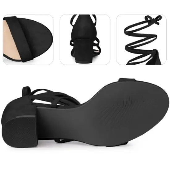 Perphy Women' Sandal Long Lace Up Chunky Mid Heels Open Toe image {3}