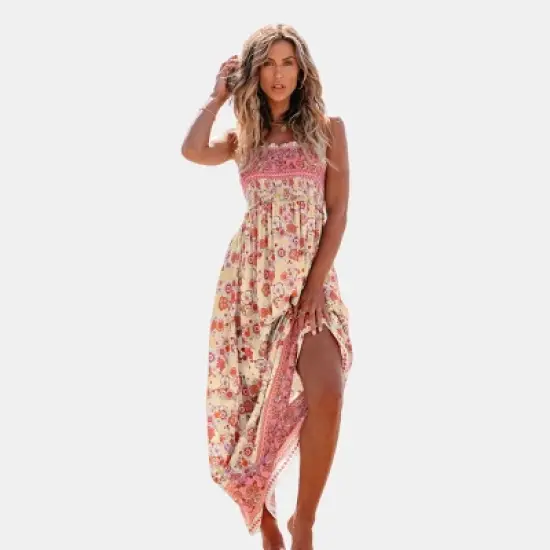 Women's Boho Chic Floral Print Maxi Dress with Smocked Bodice -Cupshe image {7}