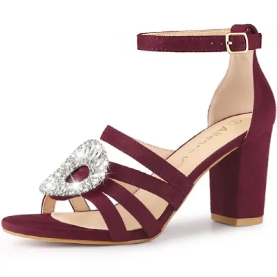 Allegra K Women's Crystal Rhinestone Buckle Chunky Heel Sandal image {7}