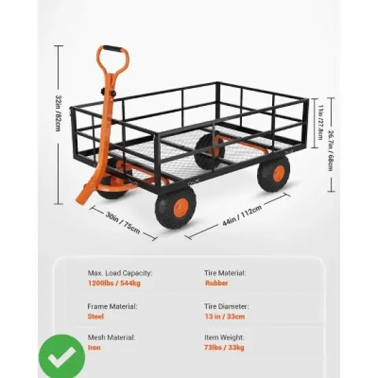 Heavy Duty Steel Garden Cart 1200 LBS Capacity 3 in 1 Pullable Garden Wagon with 13" Wheels for Gardening Soil Tools & Plant Transport image {4}