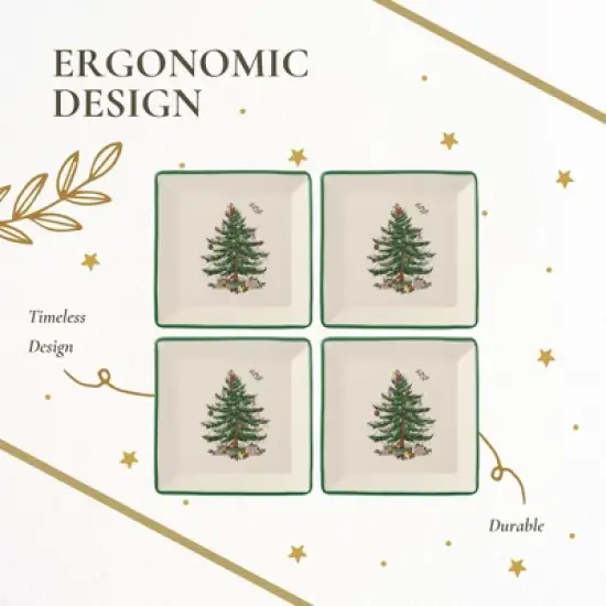 Portmeirion Christmas Tree Tidbit Square Plates (Set of 4) - 5" Ceramic Plates for Canap&eacute;s, Sweets, and Desserts - Dishwasher, Microwave, Freezer Safe image {5}