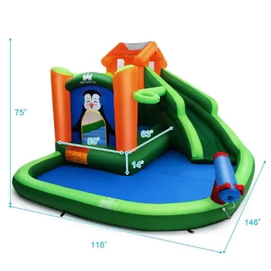 Costway Inflatable Water Park Slide Bouncer w/ Splash Pool Water Cannon and 735W Blower image {1}
