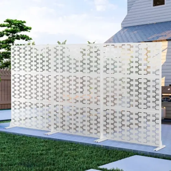 PexFix 72 in. x 47 in. Outdoor Metal Privacy Screen Garden Fence in Bricks Pattern in White image {4}