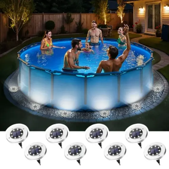 Cool White 8 LED Solar Outdoor Waterproof In-Ground Path Lights for Pathway, Yard, Lawn, Patio and Walkway image {8}