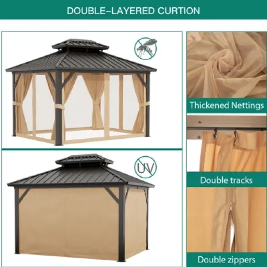 Gazebo 10x12 FT, Garden Tent, Frame of Aluminum, Tin Roof Pavilion image {1}