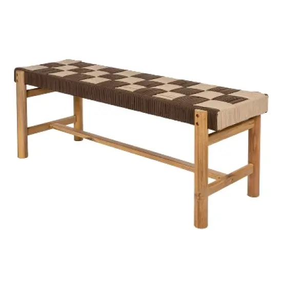 JONATHAN Y Denis 48" 2-Seat Backless 700-Lbs Support Acacia Wood Outdoor Bench With Checkerboard Woven Rope Seat image {9}
