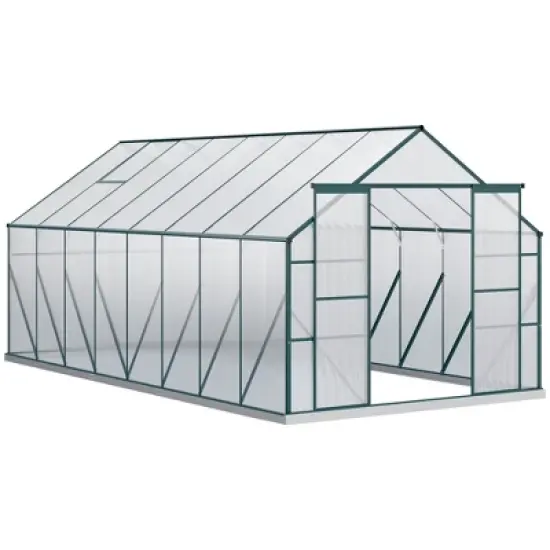 Outsunny Aluminum Greenhouse Polycarbonate Walk-in Garden Greenhouse Kit with Adjustable Roof Vent, Rain Gutter and Sliding Door image {6}