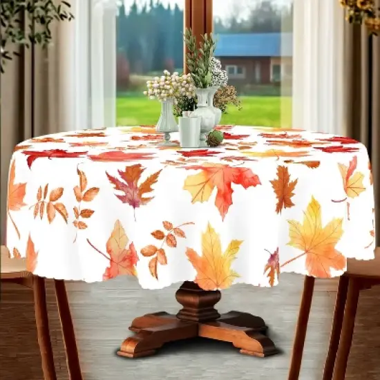 LOVEVOOK Maple Leaves Tablecloth, Round Fall Tablecloth, Pumpkin Table Cloth, Autumn Harvest for Christmas, Holiday, Thanksgiving Decor image {7}