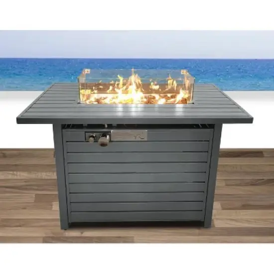 42" W x 25" H Steel Outdoor Fire Pit Table with Lid and Push-Button Ignition image {4}